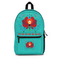 Floral Folk Art Backpack — Vibrant Teal Flower Print School & Daypack